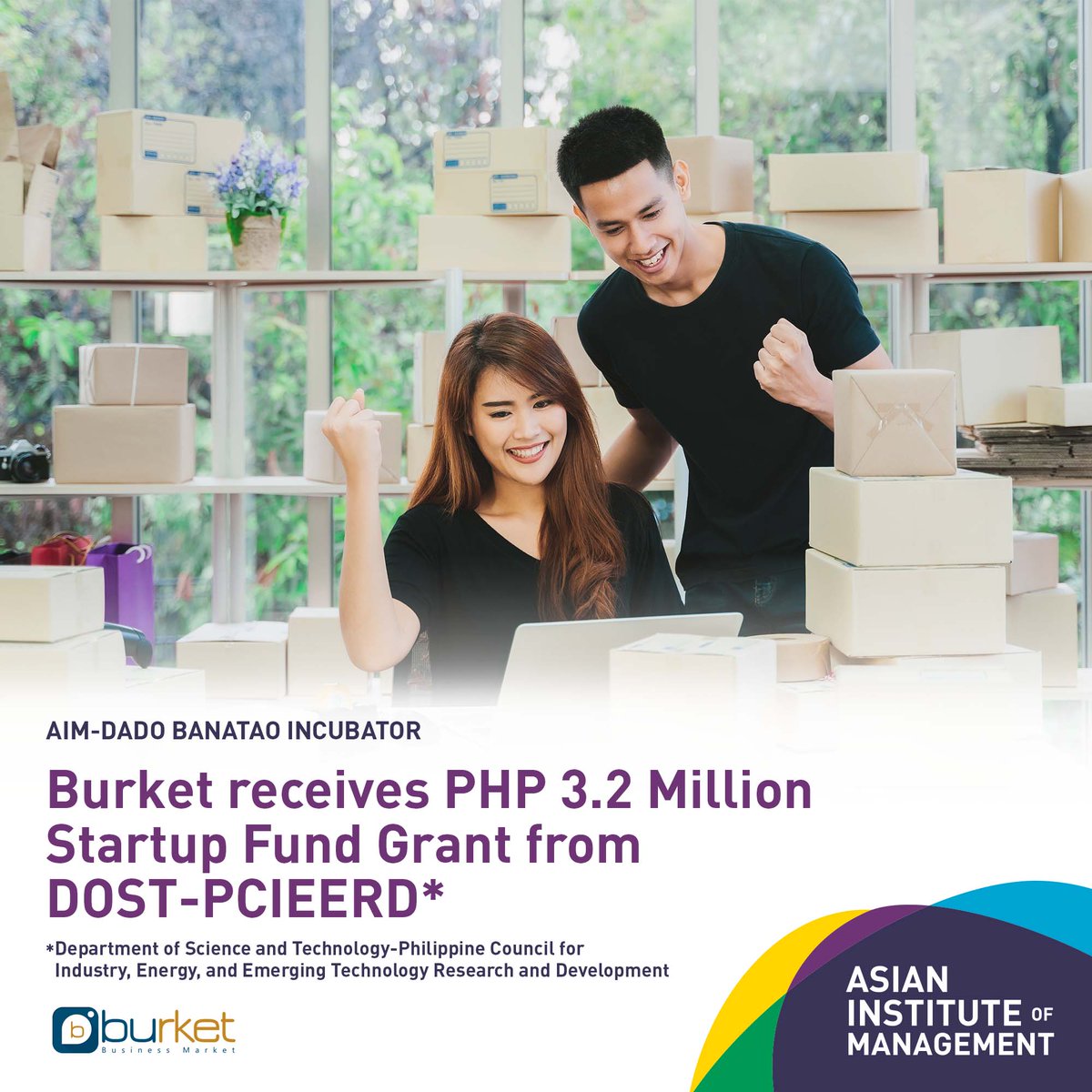 aimdbi's tweet photo. Congratulations to Burket, one of AIM-DBI THINCOHORT 2021-2022 Startups, for receiving a grant from DOST-PCIEERD! 

Continue to exemplify AIM-DBI’s goal of helping communities through your social B2B marketplace. https://t.co/n3JfAuKs3h