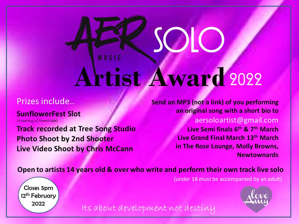 AER Solo Artist Award 2022 is open for entries.. Details on poster