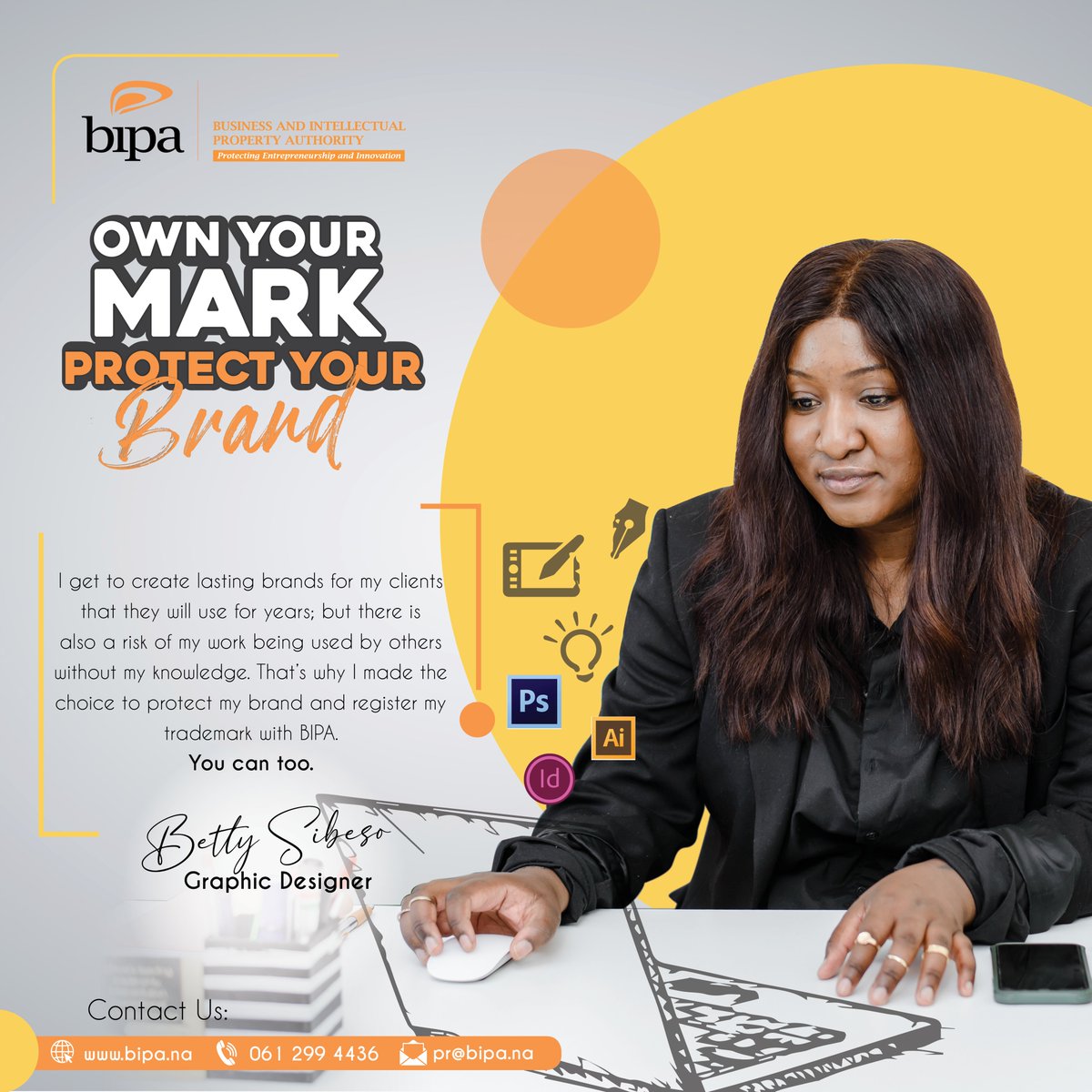 bipa_nam's tweet photo. Graphic designer and creative agency owner, @bettysibeso made the choice to protect her brand by registering her trademark with @bipa_nam
You can too!
Find out more here https://t.co/2hUSLWB9Br
#ownyourmark #protectyourbrand https://t.co/NLIQdz4rbk