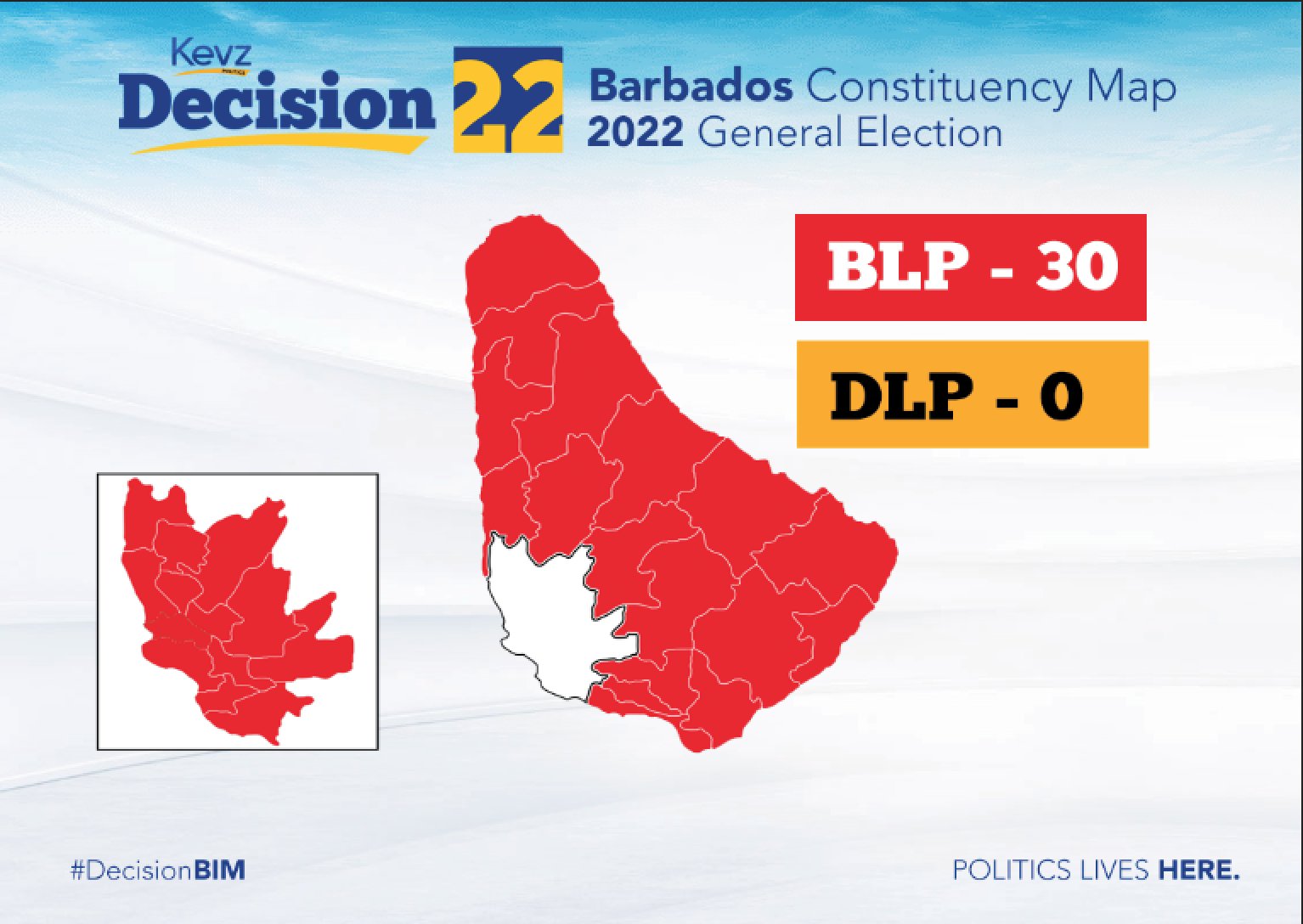 Kevz Politics on X: "#BREAKING: #MAP: REDWASH AGAIN: Prime Minister @miaamormottley Barbados Labour Party (BLP) is projected to win all 30 seats across #Barbados for a historic 2nd consecutive time #DecisionBIM https://t.co/Lsot13YrJa" /