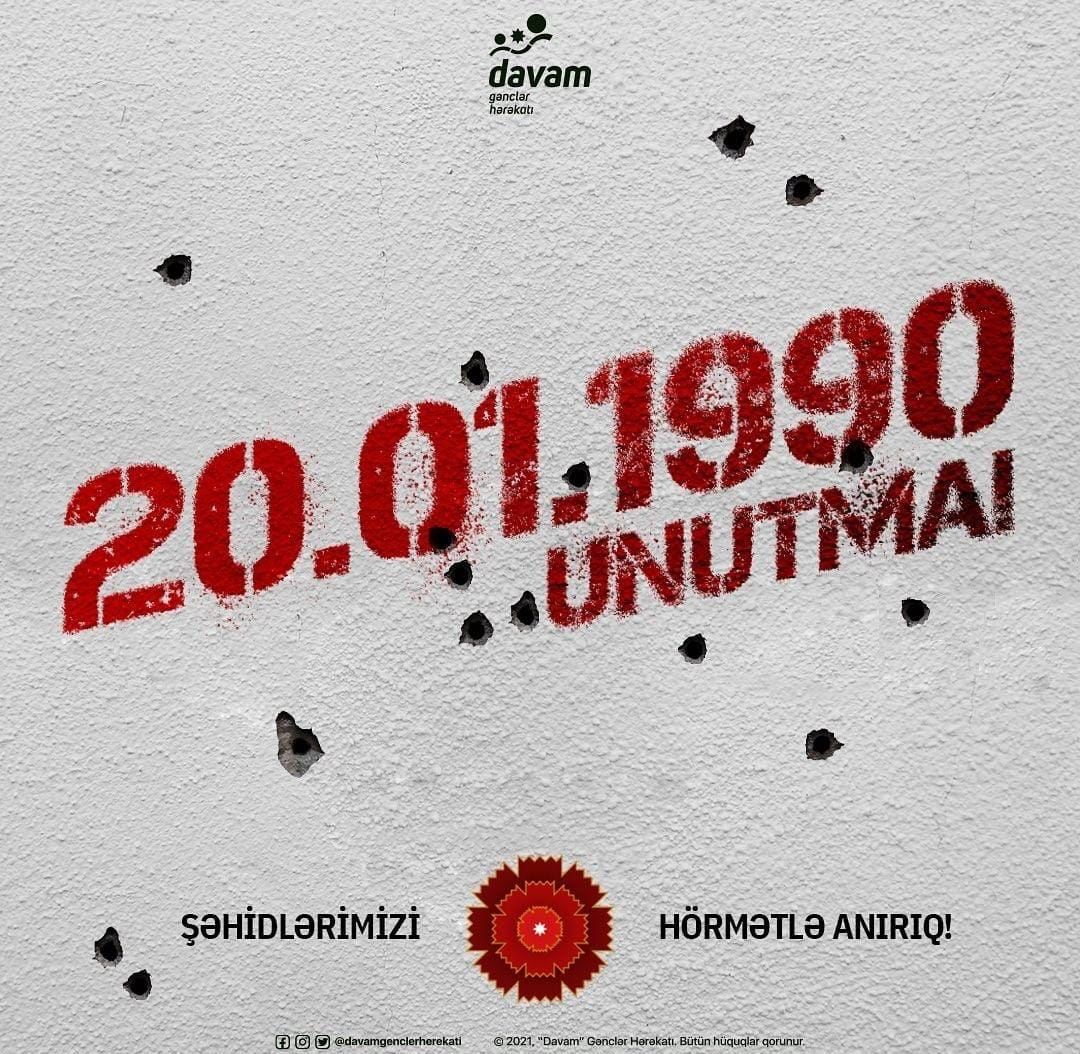 Aygn05446812's tweet photo. 32 years pass from 20 January Tragedy in Baku. Today, we commemorate our brave brothers and sisters who gave their life for the independence, territorial integrity and the prosperous future of Azerbaijan. Rest in Peace! #BlackJanuary #20January #davam2022 https://t.co/hMPkhacKHN