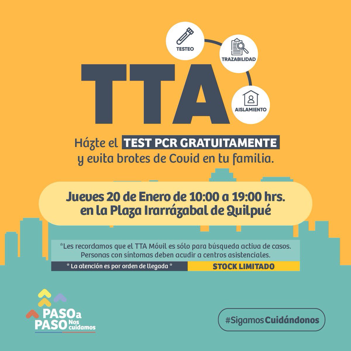 ¡Atent@s quilpueinos! ⚠️🤚🏻

Hoy jueves 20👇🏻👇🏻👇🏻, el TTAMóvil tomará PCR gratuitos en la comuna‼️#Testéate