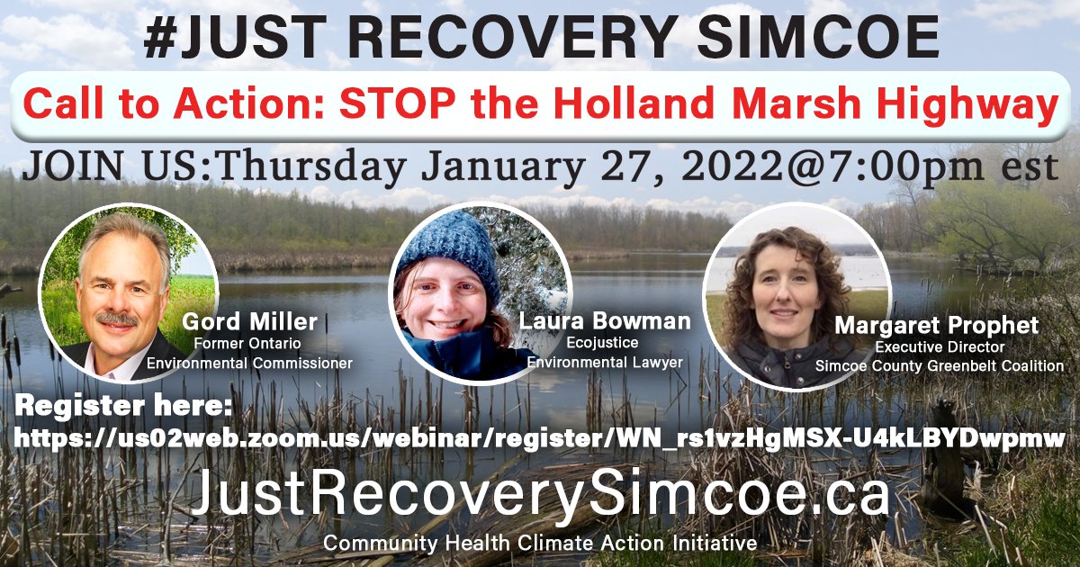 We don't need to tell you that paving over the Holland Marsh is wrong. Find out more details at this event. Please register. 
#JustRecoverySimcoe #HollandMarshHighway #StopTheBradfordBypass