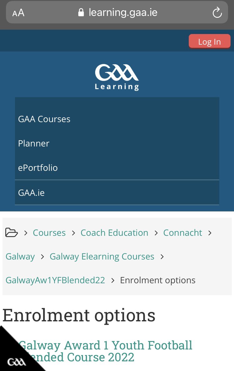 1/2 

📌 <a href="/Galway_GAA/">Galway GAA Official</a> Football Award 1 Youth Blended Course 2022

This course is aimed at coaches working with youths aged 13-17 years of age.

Cost is €50.
Participants pay online when registering.

Link for the course is below
🔗 learning.gaa.ie/lms/course/vie…