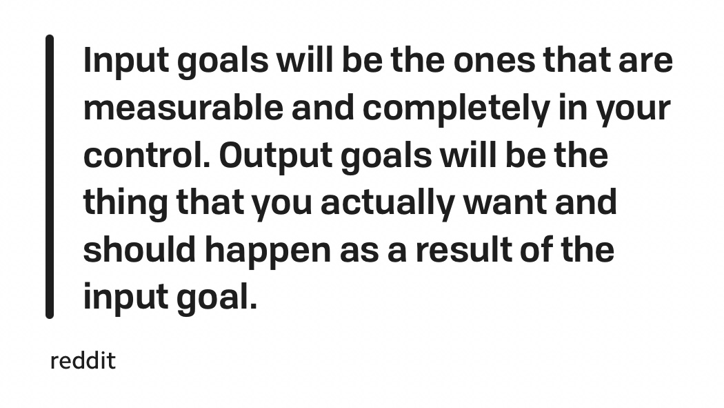 I'd never seen this distinction before between 2 kinds of goals, but kudos to a poster on Reddit's r/productivity for making it. It's part of a decent post about crafting yearly goals: 
reddit.com/r/productivity…