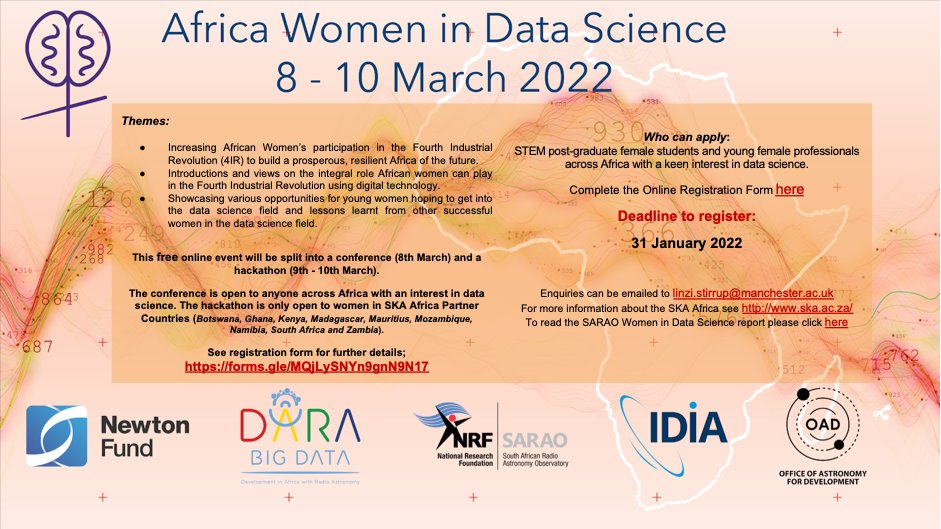 SoftRebelMoon's tweet photo. Are you in #Africa &amp; interested in #DataScience? A free 3-day online Women in Data Science event will take place  Tuesday 8th - Thursday 10th March 2022

https://t.co/0mZteTOL0b https://t.co/RF8xHk4zJs