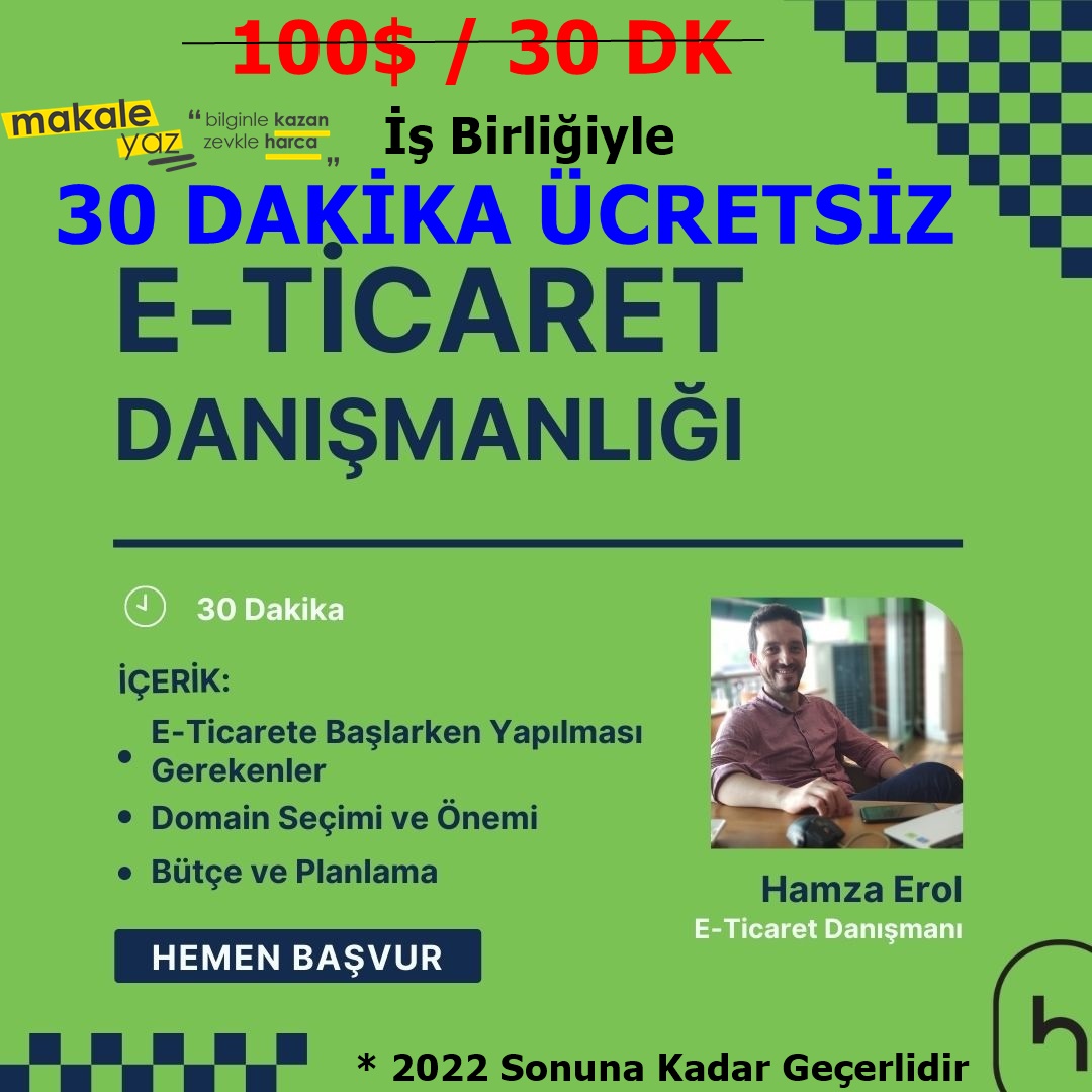 Hamza EROL ve Makaleyaz.NET İşbirliği!

100$ / 30 DK değerindeki e-ticaret danışmanlığı tamamen ücretsiz!

Detaylar : makaleyaz.net/blog-detay/260…