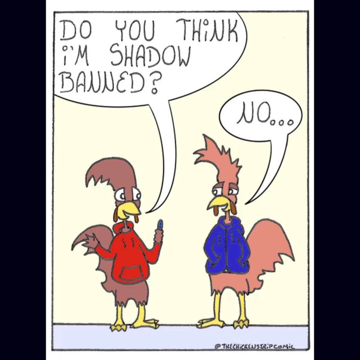 Townies_ink's tweet photo. Chickens can’t stop checking their feed.
•
•
Shadow Banned
Growing on social media takes time. We are grateful just to have a place to share our comic and discover all of you.
•
•
#socialmediapost #procreateart #cartoonart #shadowbanned #thursdayfunnies https://t.co/doYjQ38Ew6
