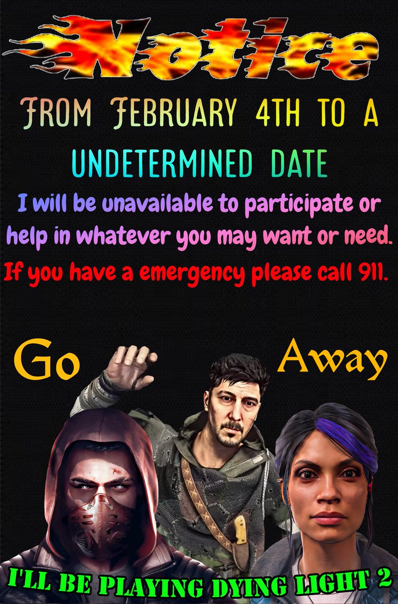 Put a 2 weeks notice on my front door in a 8x10 picture frame.

If you think I'm dumb for doing this. Glad I can make you look smart. I did my good deed for the day and you're welcome.
@DyingLightGame @TechlandGames 
#DyingLight2 #PS4 #Xbox #Steam #gaming https://t.co/anEze5tg7p