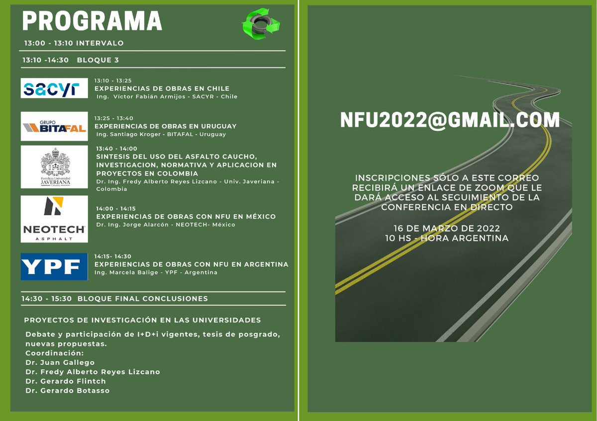 CemosaOficial's tweet image. Apúntate al 1º Encuentro Iberoamericano NFU de mezclas asfálticas organizado por el Ingeniero Gerardo Botasso enviando un email a NFU2022@gmail.com

📅Miércoles 16 de Marzo | 10:00 PM (Hora argentina)

#50añosCEMOSA #CemosaIngeniería #Controlcalidad #NFU #mezclasasfalticas