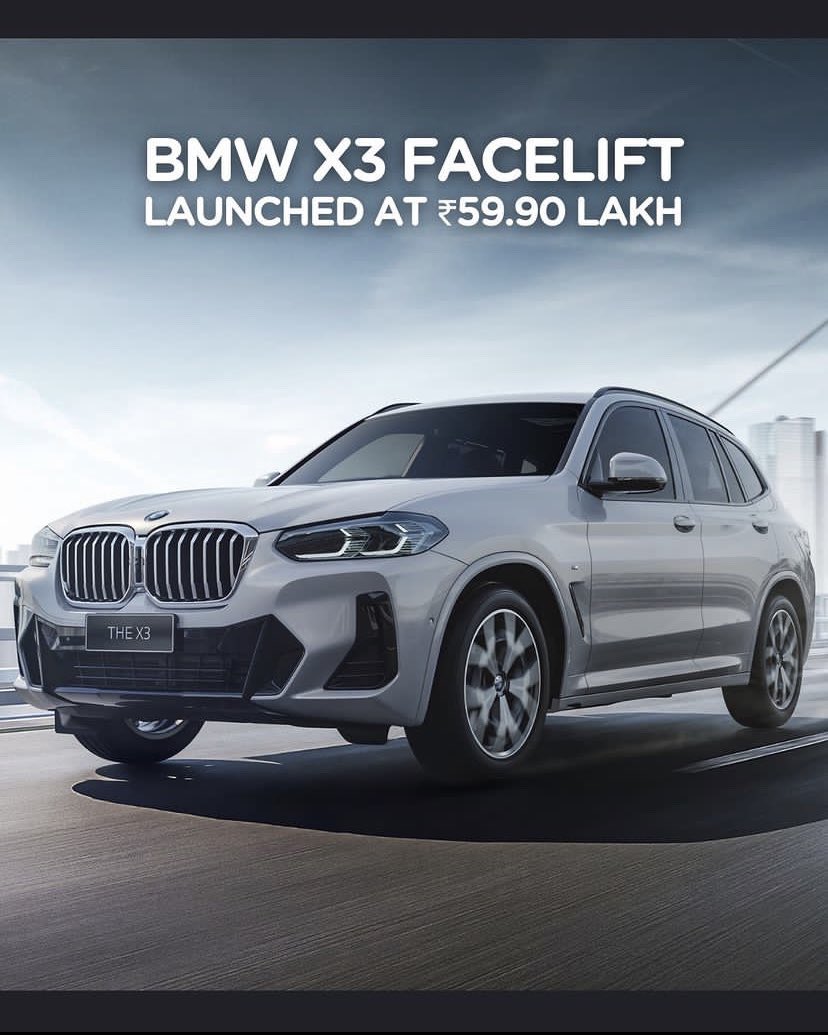 CRP_India's tweet photo. .@bmwindia launches 2022 X3 SUV in India

2022 #BMWX3 SUV has been launched at a starting price of ₹59.90 lakh (ex-showroom) for the X3 xDrive30i SportX Plus trim and ₹65.90 lakh (ex-showroom) for the X3 xDrive30i M Sport trim.

#bmwx3facelift #bmw https://t.co/GFpBefjp5u