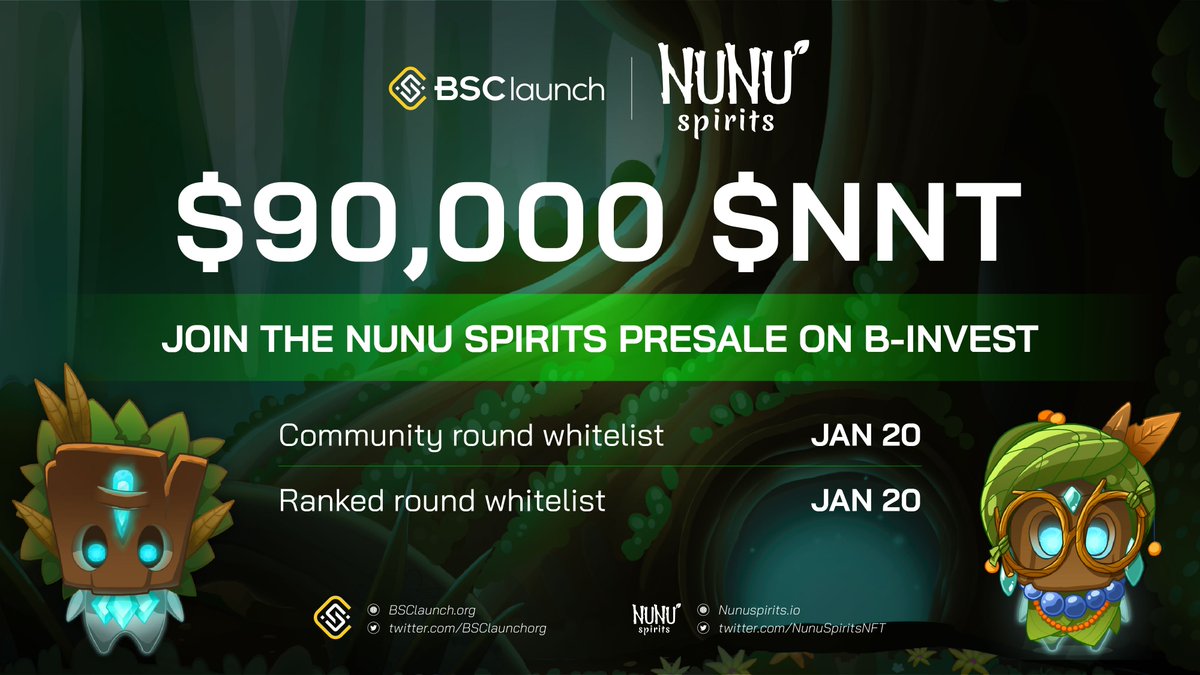 BSClaunchorg's tweet photo. Coming back with a #Green signal 🌲
➡️ @NunuSpiritsNFT  Presale round
🍏Chance to buy $NNT with a #BigSize Allocation

The whitelist will soon open! Retweet our pots👀

#NunuSpirits #NFTGame $NNT https://t.co/w0EpqzSY6F