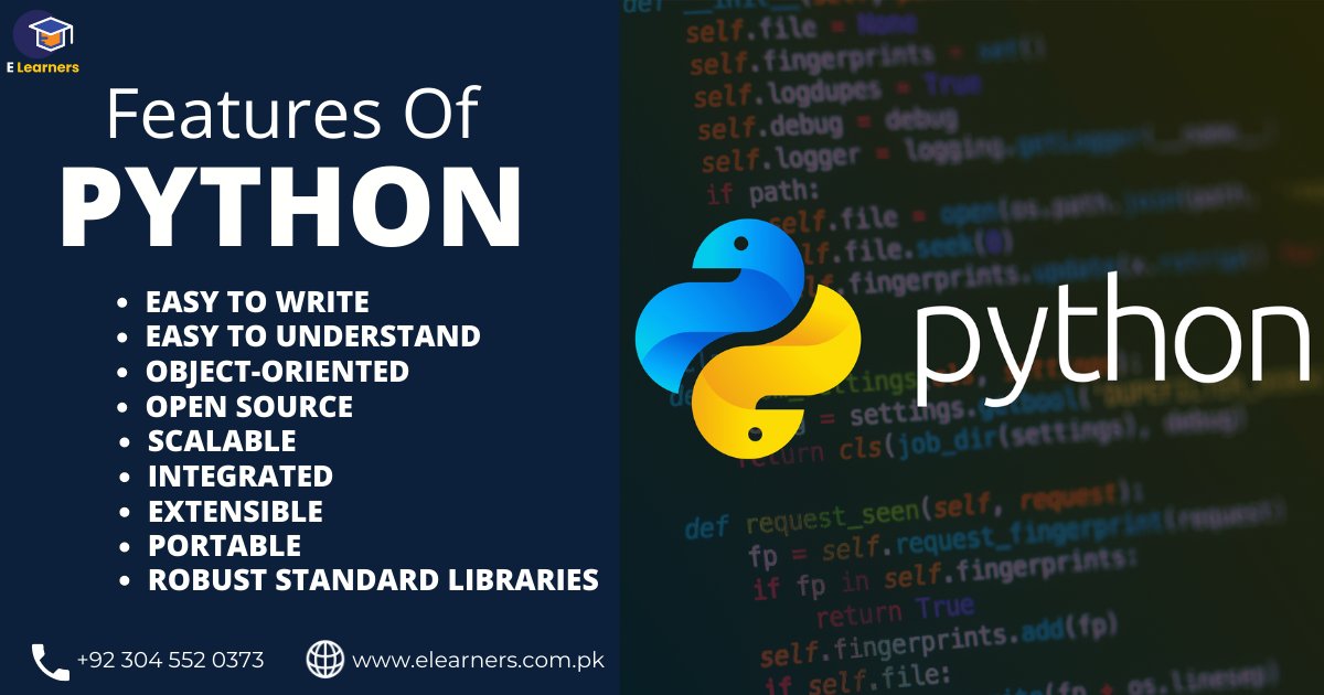 Elearnersone's tweet image. Python is a clear and powerful object-oriented programming language, comparable to Perl, Ruby, Scheme, or Java.
#python #programminglanguage #pythonfeatures #elearners #digitalworld #learning
Some of Python's notable features: