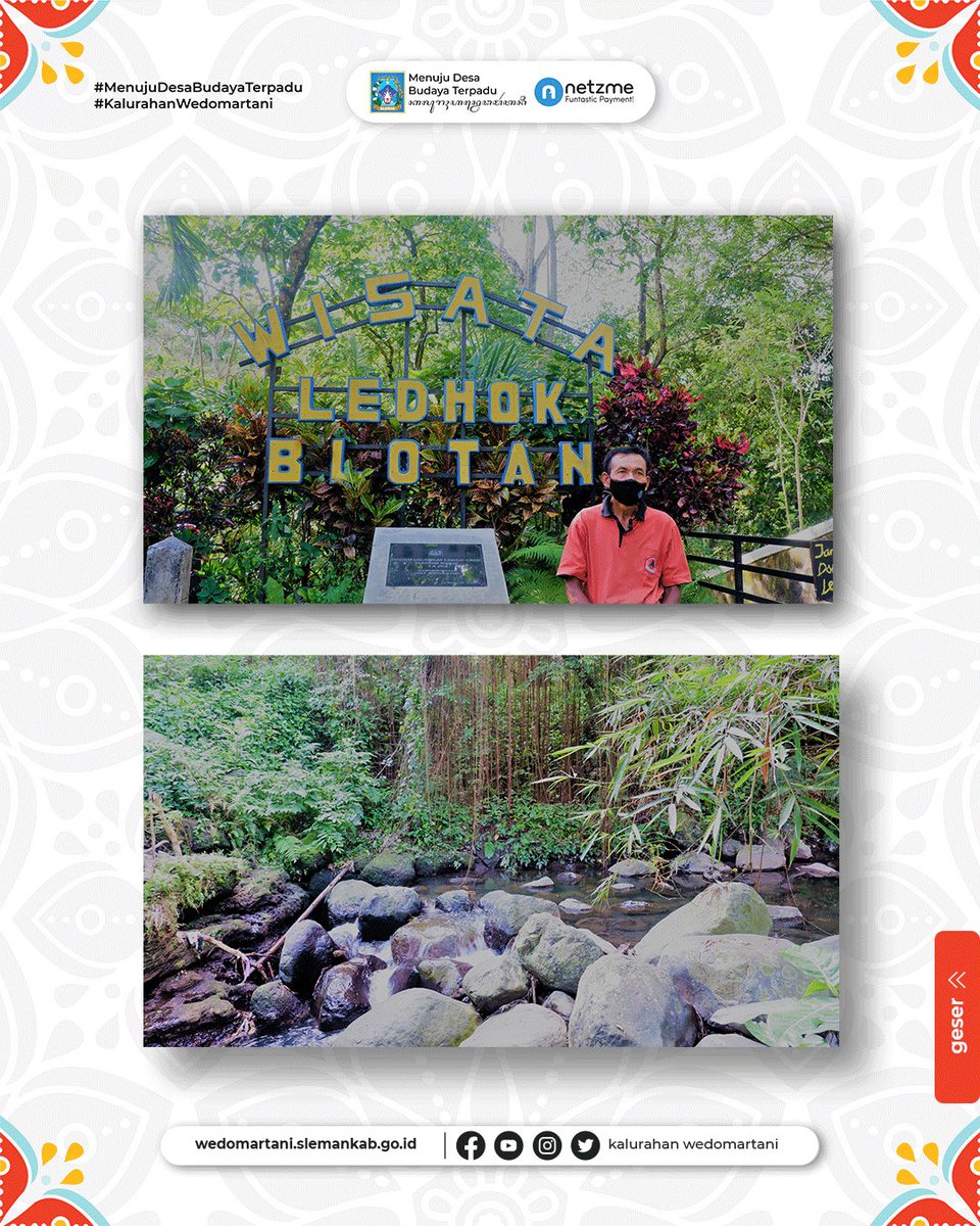 Ledhok Blotan meniko bantaran lepen sembung kang toya nipun resik lan suasana endah lan asri. Ledhok Blotan sampun dados satunggaling papan wisata inkang sampun misuwur ing wilayah Kalurahan Wedomartani.
#wedomartani #JOGJA #jogjaistimewa #sleman