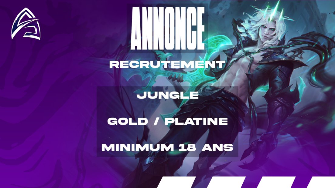 🚨RECRUTEMENT🔍

Notre équipe <a href="/LeagueOfLegends/">League of Legends</a> est à la recherche d'un jungler pour compléter sa LU⚔️

Roster actif depuis 2⃣ ans
Rank Or/Platine🎯
Joueur mature et investi🔞
Dispo les weekends📅
DM <a href="/Flavfire1/">Temptation</a> pour + d'infos📩

<a href="/LoL_LFT_Fr/">LoL LFT Fr</a>
<a href="/Cherche_1Groupe/">Cherche 1 Groupe</a> 
<a href="/GnrationEsport/">Génération Esport 🍚 ⛓</a>