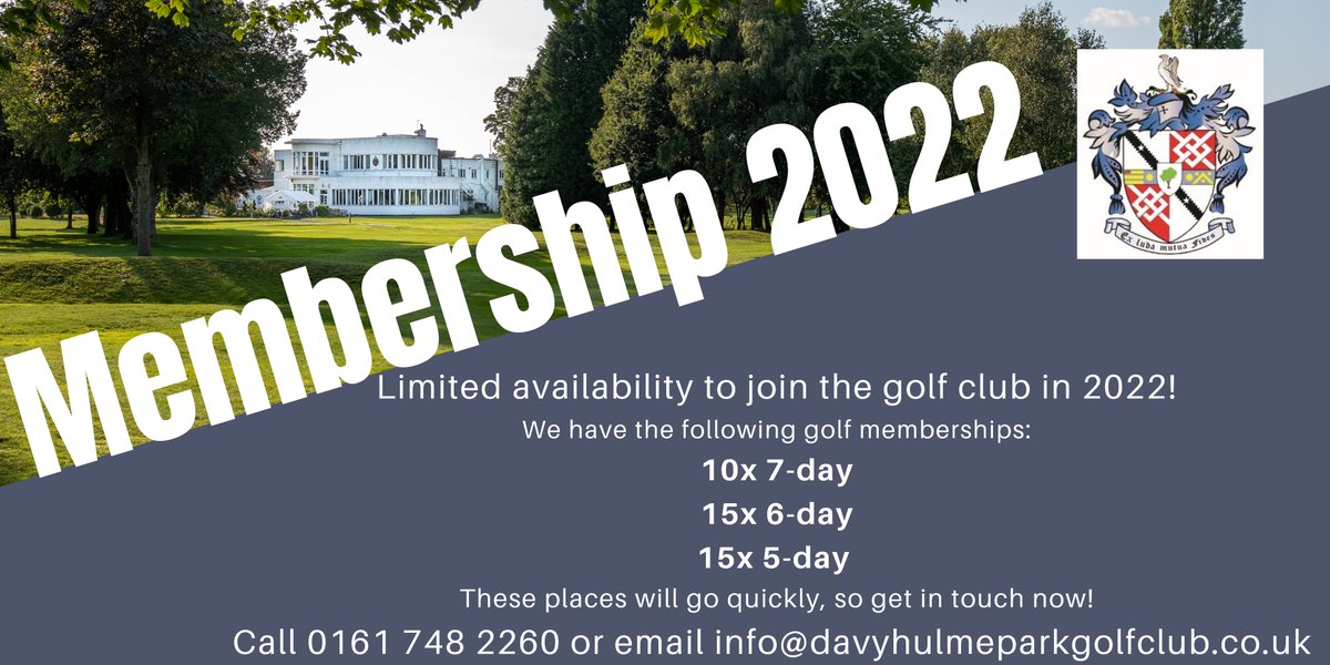DavyhulmeGolf's tweet photo. MEMBERSHIP:
We have limited spaces available to join Davyhulme Park for 2022!
Enquire today by either calling our office on 0161 748 2260 or drop us a line at info@davyhulmeparkgolfclub.co.uk.
#Golf #Golfdeal #Manchestergolf https://t.co/oYhxDEJu3O