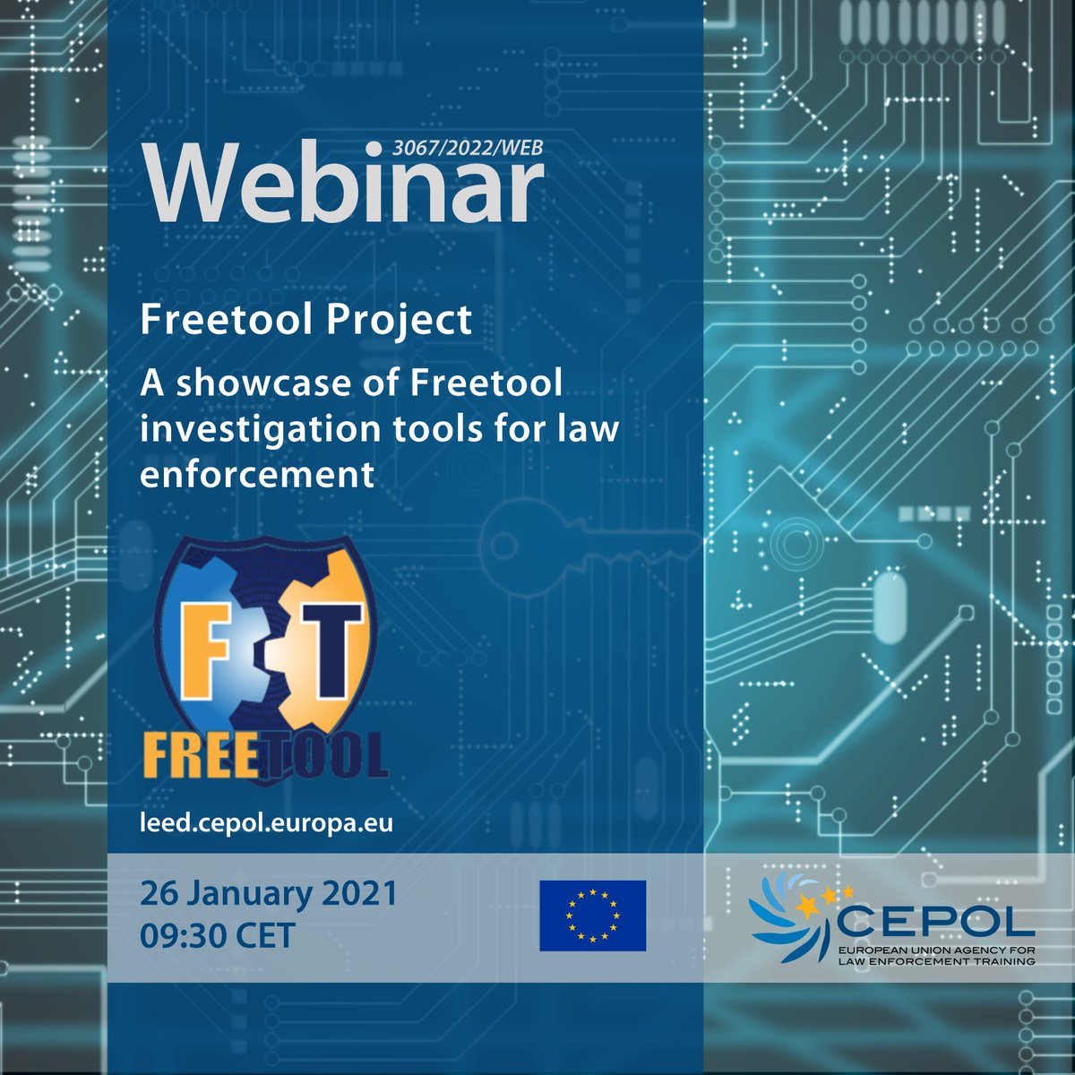 EU_CEPOL's tweet photo. 📆On 26 January, from 9:30-17:00 CET, we invite you to join #CEPOLWebinar on Freetool investigation tools with the aim to showcase the enhancements made to the suite via live demonstrations, including Q&amp;A sessions &amp; information on how to access the tools: https://t.co/ciQTQ6NPY2 https://t.co/RpGwILdG5b