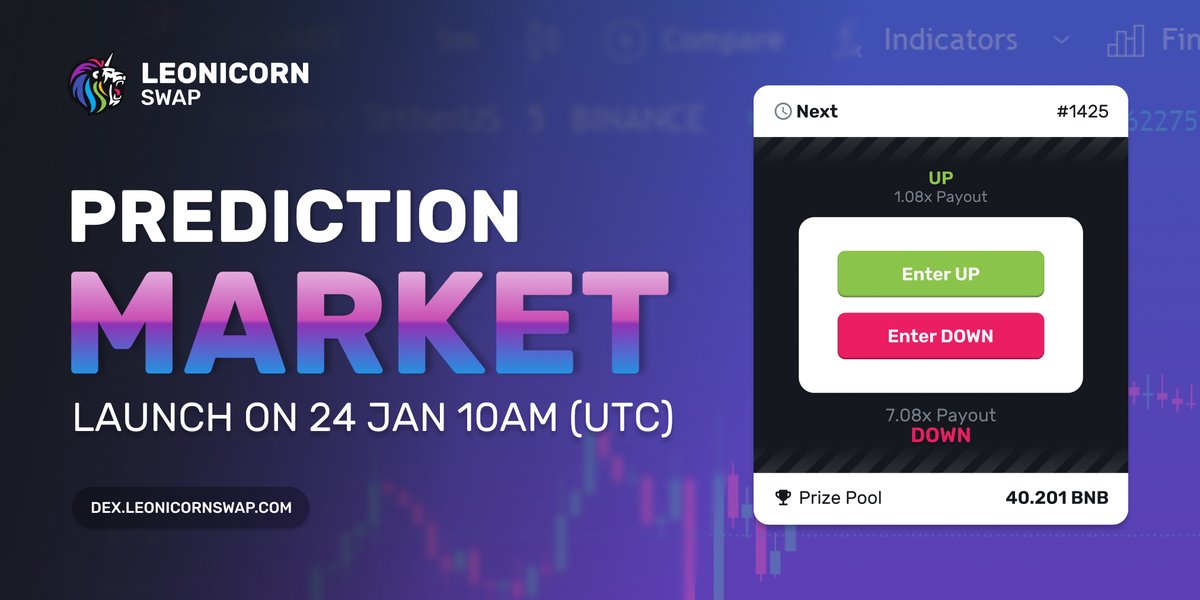One of the core features of #LeonicornSwap is the Multichain prediction market. The prediction market will be live this 24 Jan UTC 10 AM, powered by @chainlink price feed. Predict the price of #BNB and Earn real BNB. #LeonicornSwap #BUIDL #Binance #BinanceSmartChain #Chainlink