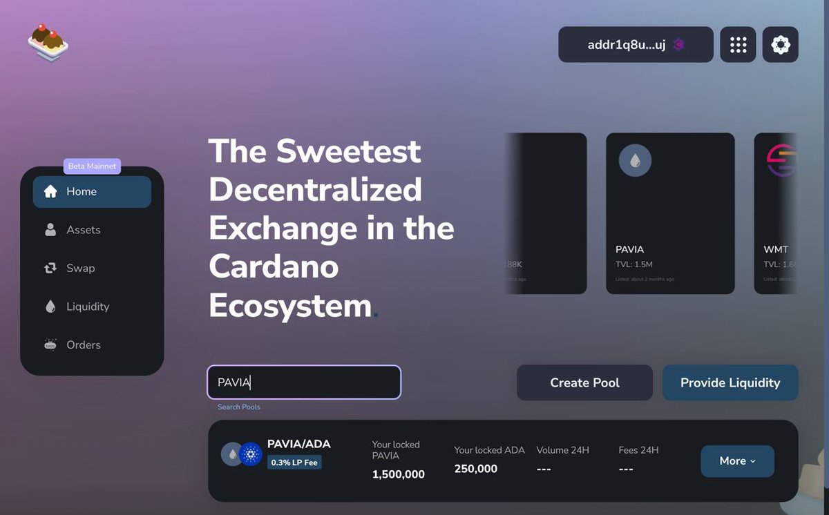 Initial $PAVIA / $ADA liquidity has been added on <a href="/SundaeSwap/">Sundae Labs 🍨</a> 🍨 ahead of the DEX launch. It is amazing to be part of such an important Cardano occasion. 
#Cardano #Liquidity #DEX