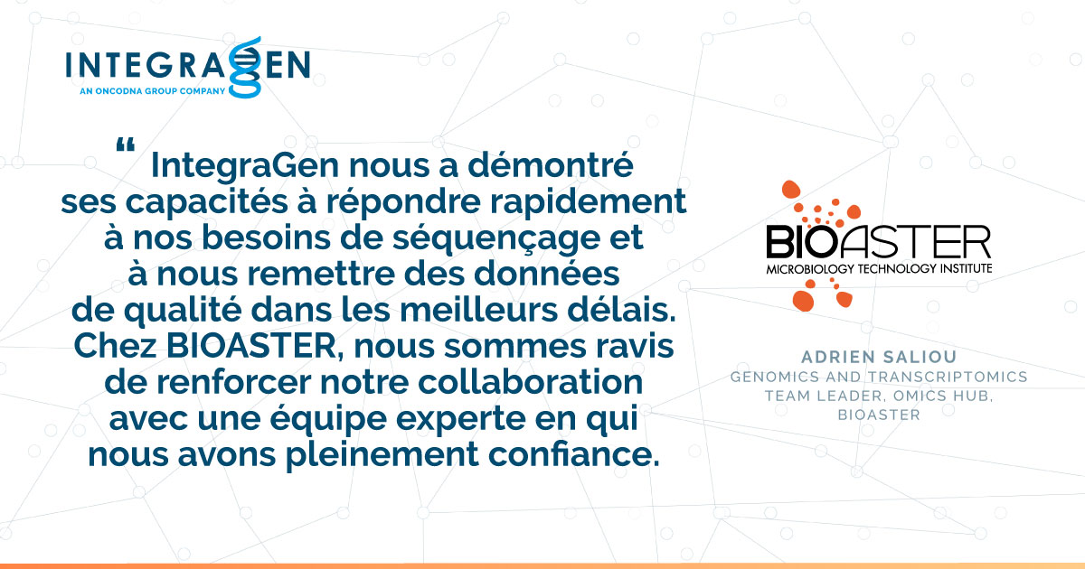 Notre collaboration dans le cadre d’analyses #genomics #transcriptomics avec BIOASTER remonte à plusieurs années. Nous sommes ravis d’annoncer aujourd’hui la signature d’un accord de partenariat qui inscrit cette relation dans la durée 🤝
integragen.com/fr/communiques…
#NGS #RNAseq #DNA