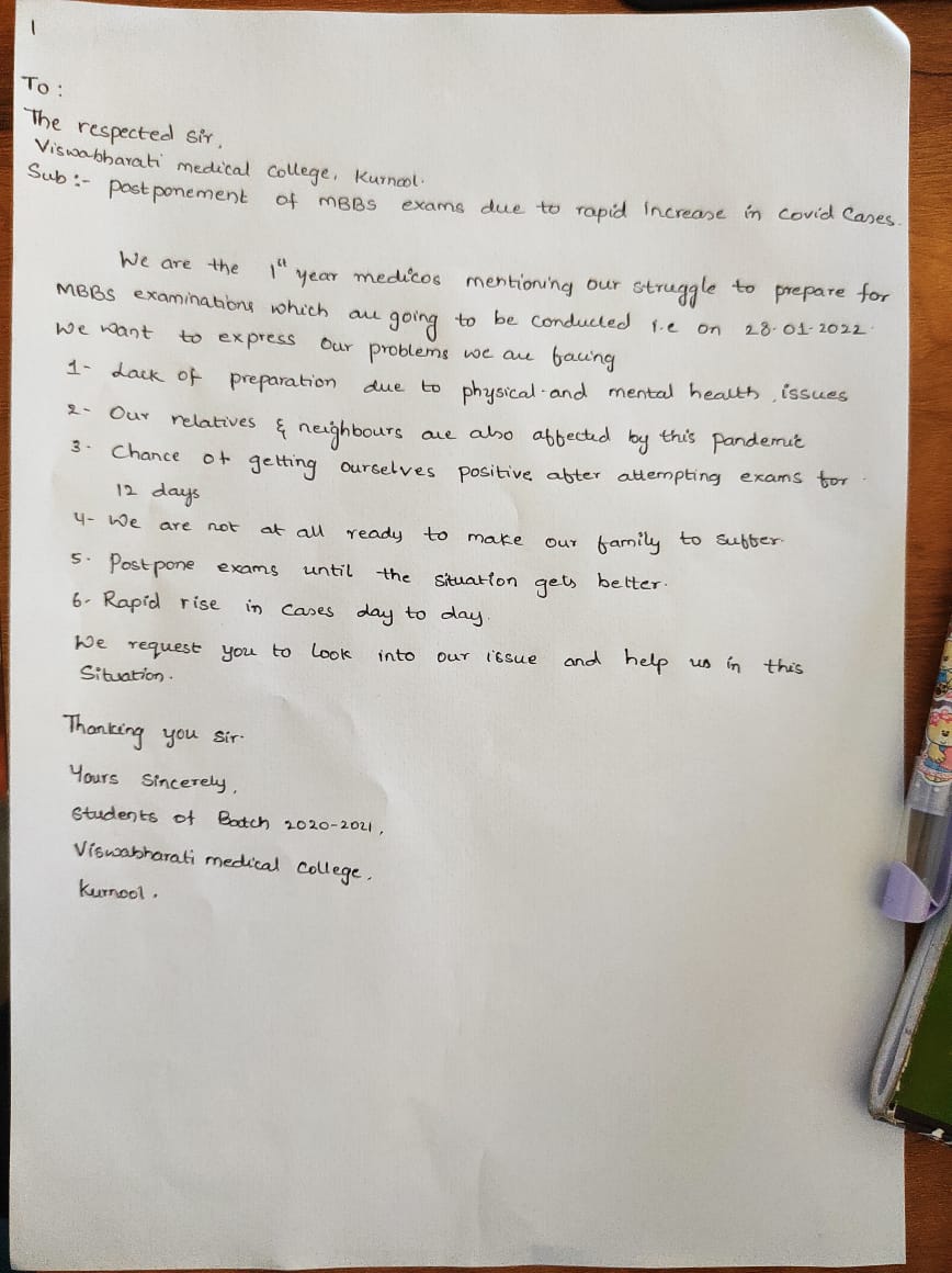 msapexams's tweet photo. Motto of each and every college is to #postponembbsexamsAP as many of them are suffering with #COVID19 and are unable to prepare for their #Exams #ntruhs @TV9Telugu @NtvTeluguLive @ANI @TOIIndiaNews @abntelugutv @official_aimsa #MedTwitter https://t.co/zwQ8cFU3Gh