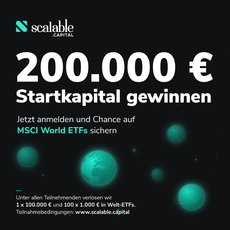 ScalableCapDACH's tweet photo. Sichere dir jetzt bis zu 200.000 € für dein ETF-Weltportfolio. Noch bis 28. Februar im Scalable Broker anmelden und gewinnen. Jetzt loslegen.