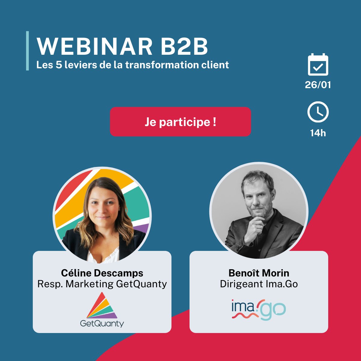 RDV mercredi 26 janvier à 14h avec Céline Descamps, responsable marketing chez <a href="/GetQuanty/">GetQuanty</a>  et Benoît Morin dirigeant d'<a href="/ImagoFr/">Imago</a>   pour faire passer votre transformation client à la vitesse supérieure 👉 zcu.io/Vbao