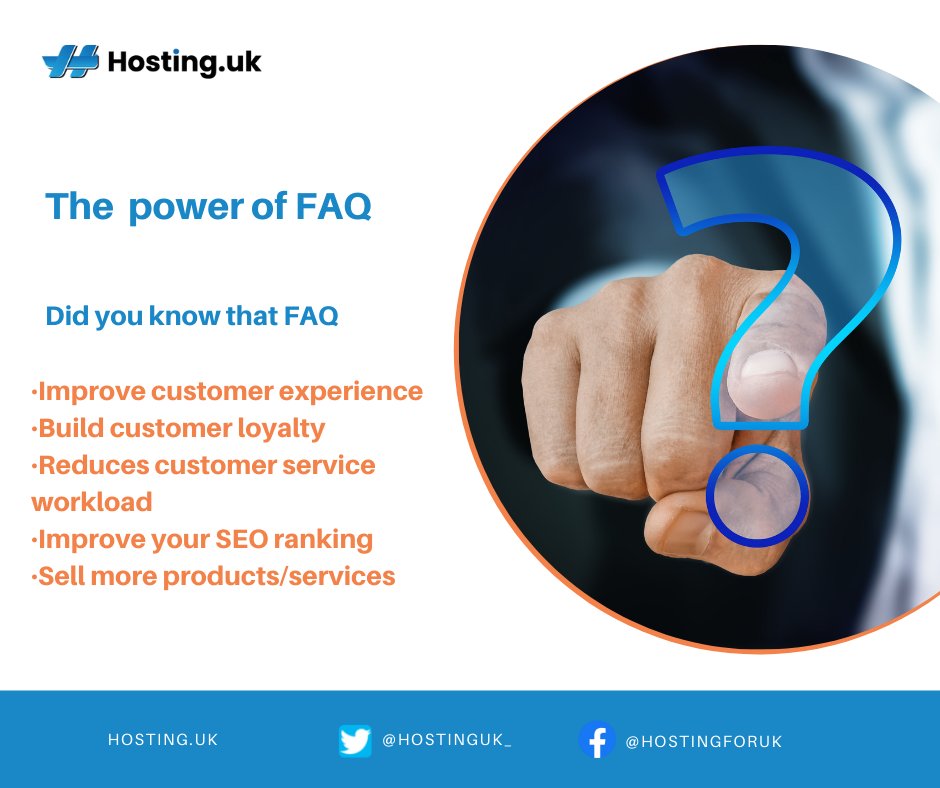 HostingUK_'s tweet photo. Did you know the FAQ not only provide information to users but it improves your customer knowledge base, optimise your SEO and reduces customer service's workload?

Learn more: https://t.co/L0b8KwyqwA

#FAQ #SEO #customer service #optimisation #hostinguk #hosting https://t.co/cAFsuagv6C