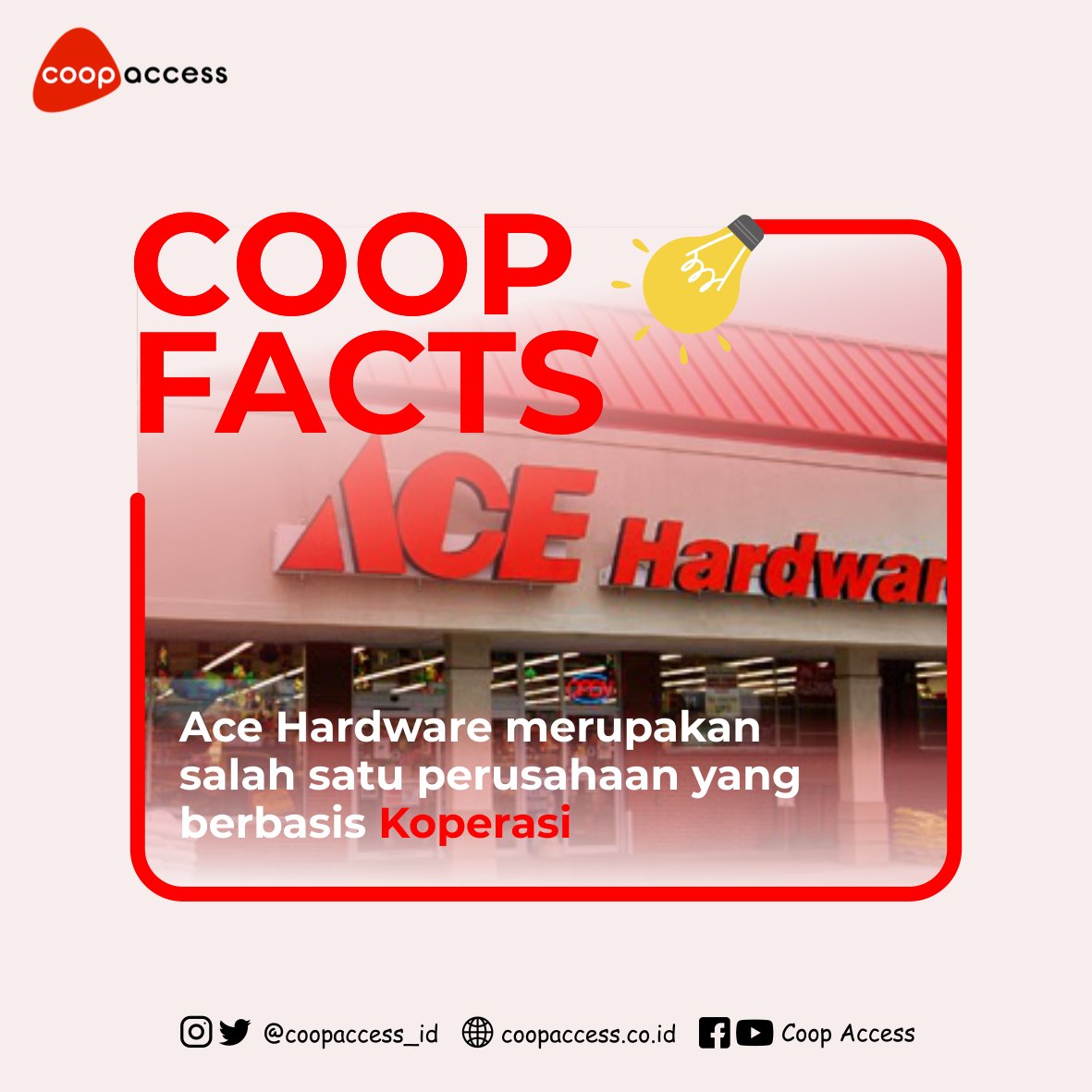coopaccess_id's tweet photo. Ace Hardware bermula dari sebuah toko kecil di Chicago, sekarang sudah merambah ke banyak negara termasuk Indonesia.

#SobatKoperasi mungkin termasuk yang tidak asing dengan Ace Hardware. https://t.co/BwMIaaj3bk
