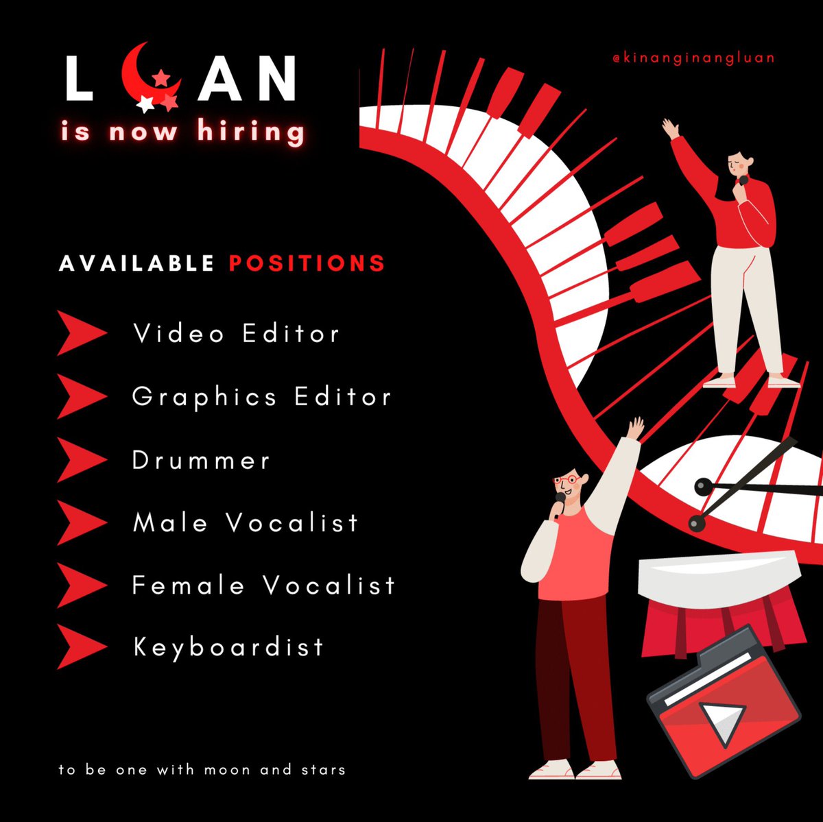 kinanginangluan's tweet photo. What's up, melomaniacs of #HQRP and #anitwt! LUAN is in search of aspiring artists and editors who can join the band. If you think you're the one we're looking for based on our criteria, tap the link below to answer our recruitment form. https://t.co/a8owJ5vRNS