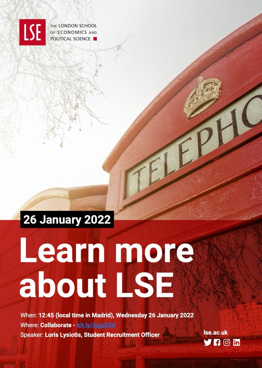 ¿¿Qué te parece hacer un posgrado en la London School of Economics and Political Science (LSE)?? 😏🤔

¡Ven este 26 de enero a la sesión impartida por Loris Lysiotis y descubre todos las oferta disponibles! 💥

🕰 12:45 CET
🔗 bit.ly/3qgjZOd

#TOPCOM