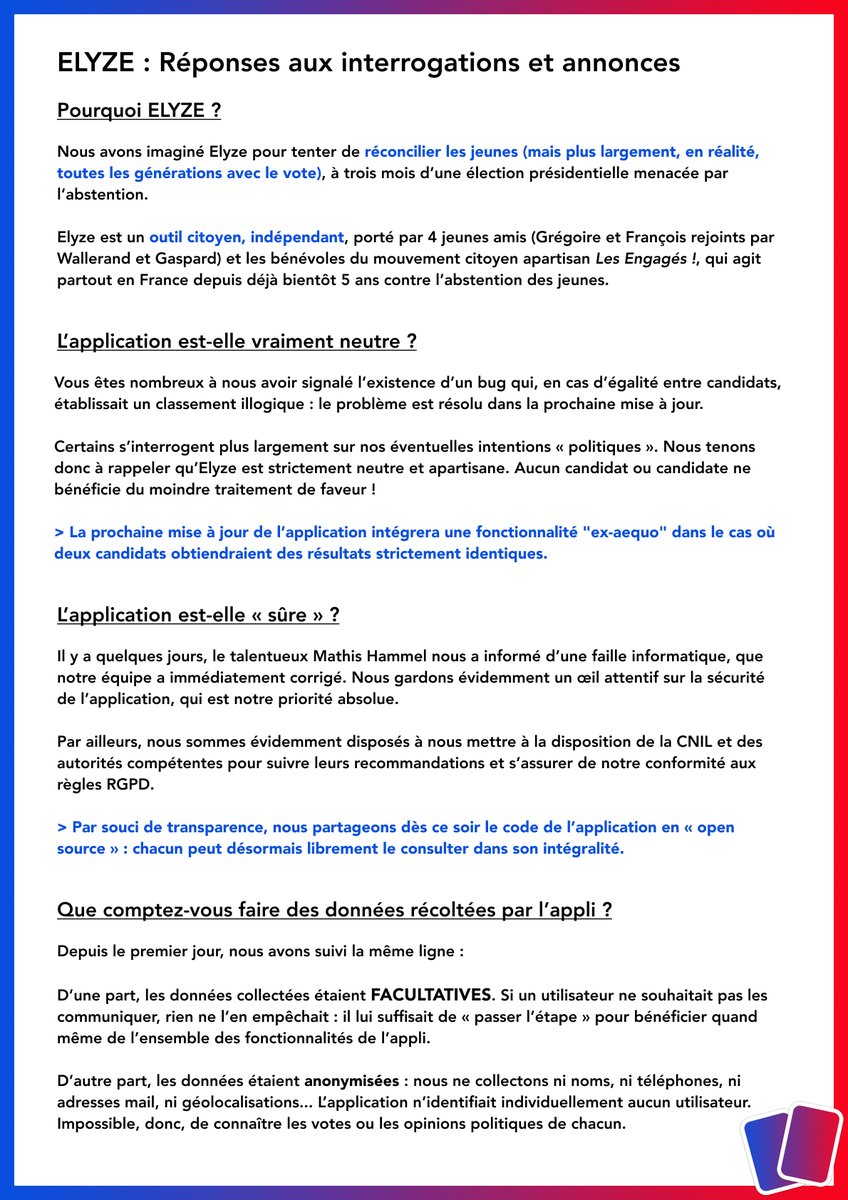 ElyzeApp's tweet image. 📣Communiqué de presse 

@ElyzeApp répond aux interrogations et fait deux annonces importantes !