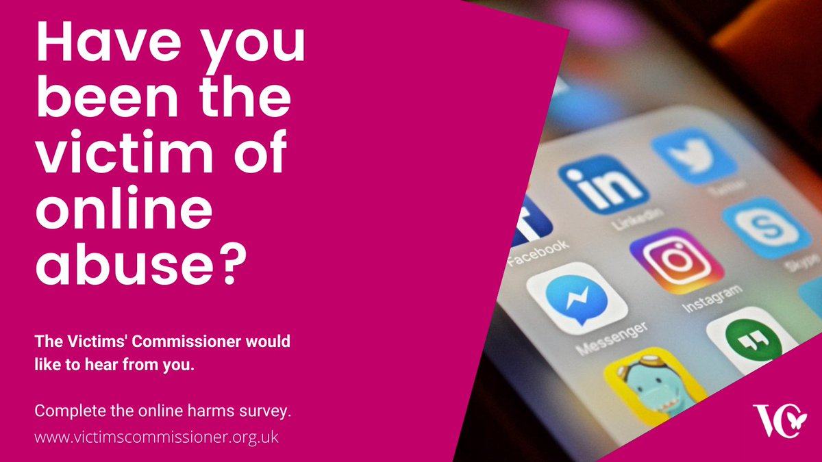 VictimsComm's tweet photo. 📢NEW SURVEY 📢

Have you been a victim of online abuse and harassment? Whether you reported it or not, we'd like to hear from you. 

Responses will build a valuable body of evidence ahead of #OnlineSafetyBill's introduction to Parliament.

Please share. 
https://t.co/ADudDbadHg https://t.co/pRMyLV5znM