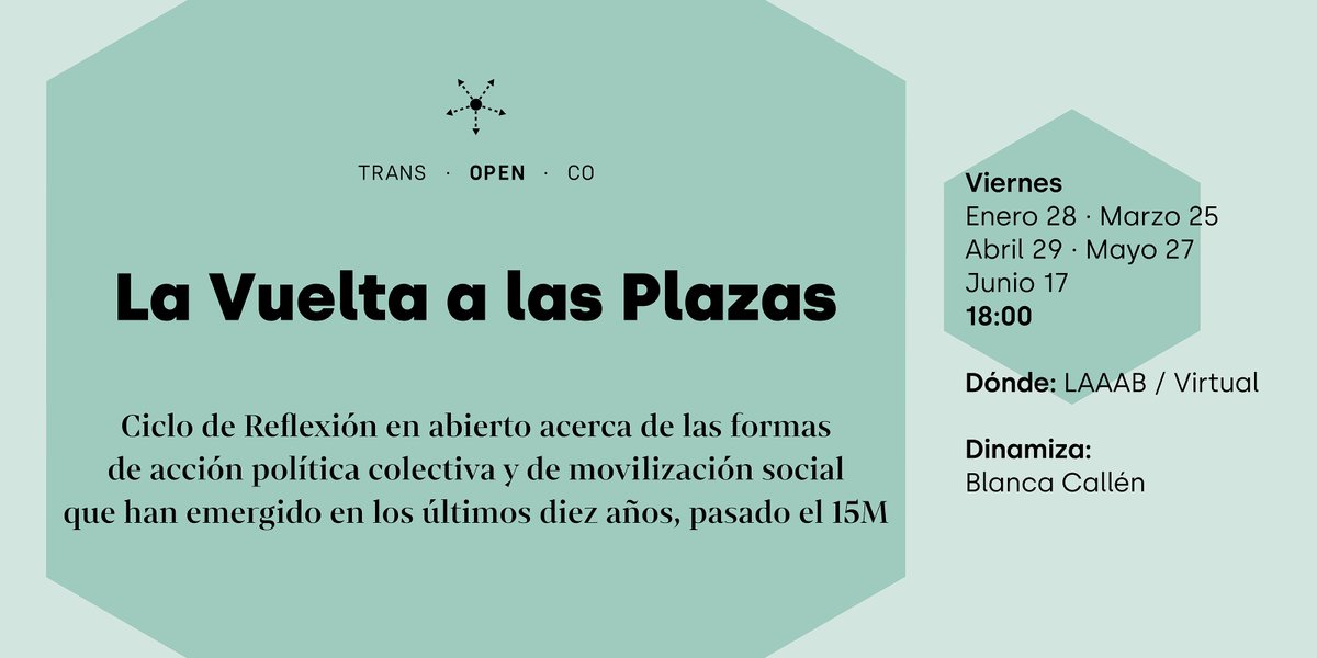 El próximo 28 de enero inauguramos el ciclo #VueltaALasPlazas

💥La primera sesión será sobre Participación ciudadana y cultura comunitaria con <a href="/Claudia__Delso/">@claudiadelso@mas.to</a> ¡Quedan plazas!

Info del ciclo👉 bit.ly/vueltaplazas
Inscripciones👉 bit.ly/3tEh3x4