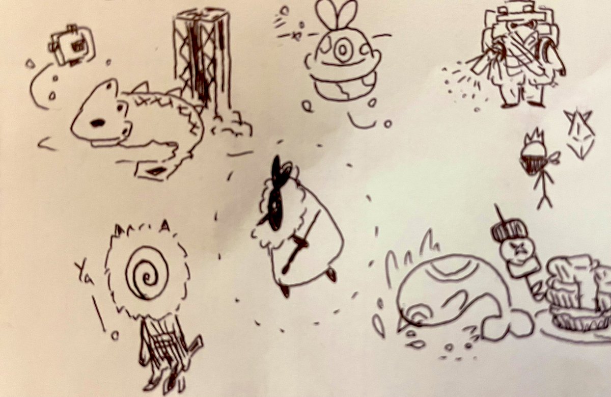 くそ長コピー機待ってる間暇で、記憶を頼りに描いた何かしらたち 