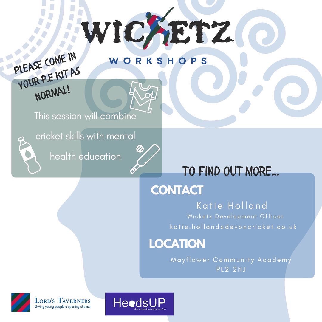 wicketzplymouth's tweet photo. Next week we are lucky enough to be joined by Lucy from @HeadsUPmha 

Lucy will be combining cricket skills with mental health and education for our session next Tuesday. 🧠🏏

Wicketz Plymouth cares about young people’s mental health and want to support as many people as we can. https://t.co/I5QI6woZGr