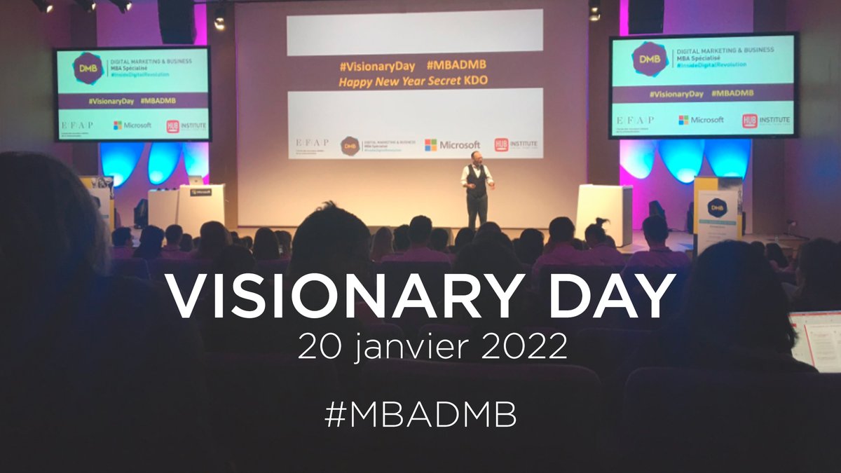 [VISIONARY DAY]
Top départ pour le #VisionaryDay avec <a href="/VincentMontet/">Vincent MONTET</a> et les étudiants #MBADMB.
🖥 Une journée de conférences autour de la #TransfoNum animées par des experts du #DigitalMarketing.
👉En partenariat avec <a href="/HUBInstitute/">HUB INSTITUTE</a> 
 et <a href="/microsoftfrance/">Microsoft France</a>.
#InsideDigitalRevolution