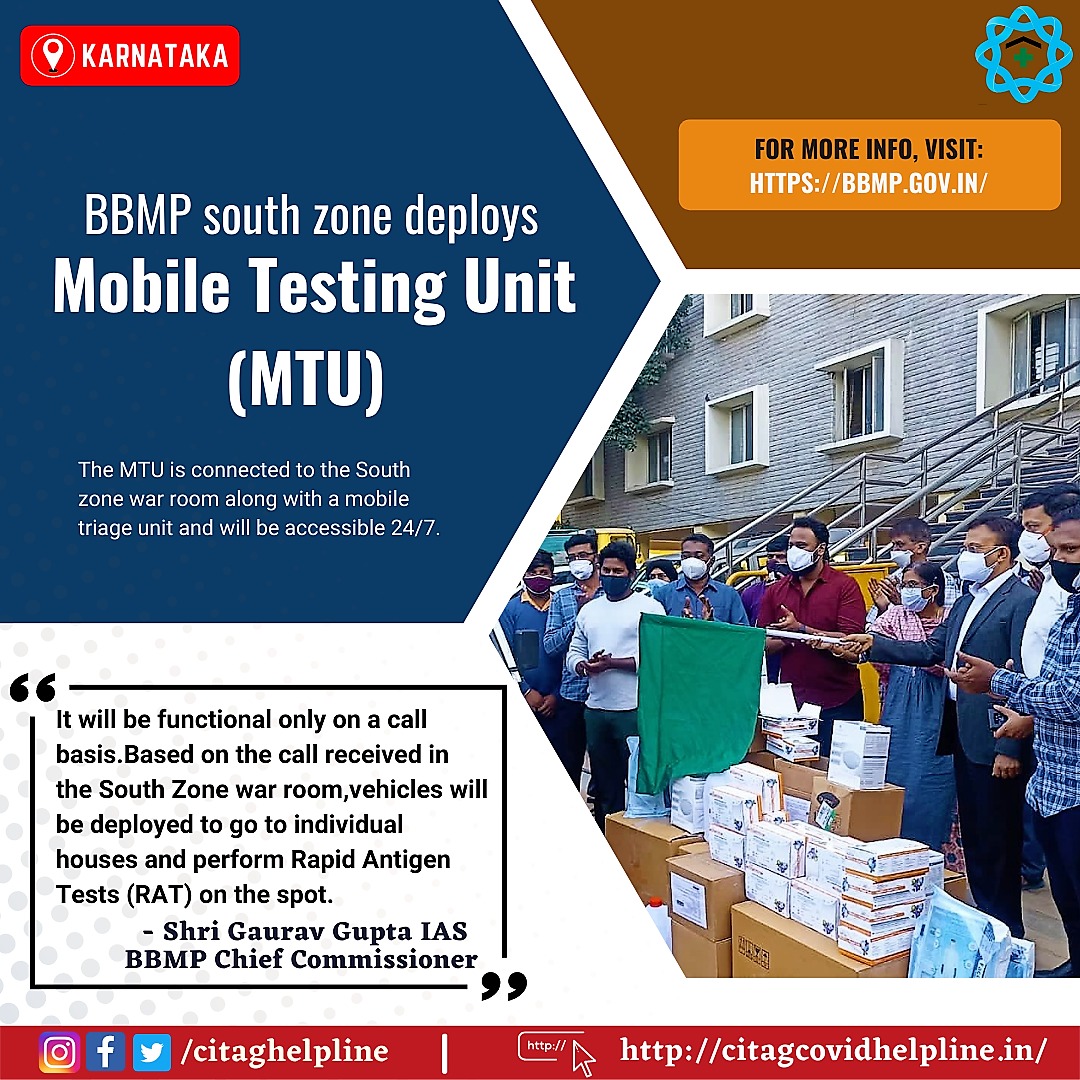 #SharingInformationSavingLives
#BBMP has launched mobile testing unit for #SouthZone
<a href="/CITAG_Official/">CITAG</a> <a href="/grovervj/">VIJAY</a> <a href="/kmssons/">Deepak Shenoy | दीपक शेणै</a> <a href="/BBMPSplHealth/">Suralkar Vikas Kishor, IAS</a> <a href="/BBMPCOMM/">Maheshwar Rao.M, IAS</a> <a href="/BbmpchdTeam/">CITIZEN HELP DESK - Bengaluru</a> <a href="/CMofKarnataka/">CM of Karnataka</a> <a href="/apogee79/">Gayathri Gopalakrish</a> <a href="/smileandshine20/">Deepa 🇮🇳</a> <a href="/abdulelite1/">Abdul Razak Naidu</a> <a href="/sangeethsk78/">Sangeeth Kumar CEH, CWHH, CMC, CMAS</a> <a href="/Tejasvi_Surya/">Tejasvi Surya</a> <a href="/serioustaurean/">Somalaram Venkatesh</a> <a href="/bheem_rajesh/">Bheem Rajesh</a>
