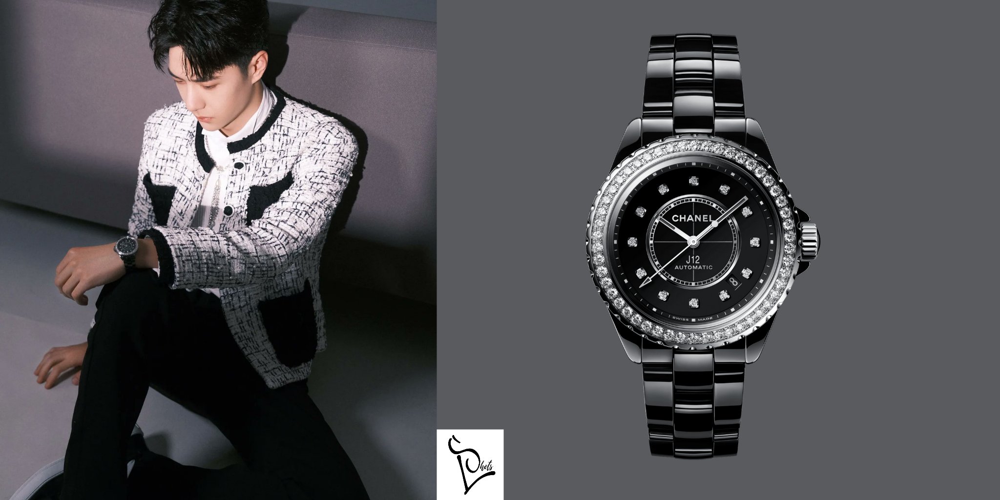 Luxury Shots on X: Chinese actor #WangYibo is wearing a @CHANEL J12 in  black ceramic with Steel fixed bezel set with 50 brilliant-cut diamonds  (~1.51 carat),Black lacquer dial set with 12 diamond