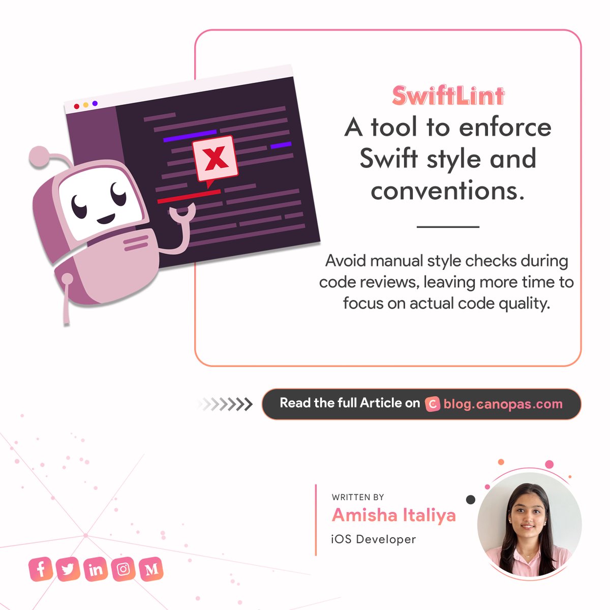 canopassoftware's tweet photo. SwiftLint - A tool to enforce Swift style and conventions
What do you do, when your team does not follow the code standard of the project?
Here is a guide to set up SwiftLint to automate code review.
https://t.co/8AuCEpzh12
#swift #swiftui #linter #SwiftLint #iOS https://t.co/I13mQBWyt9