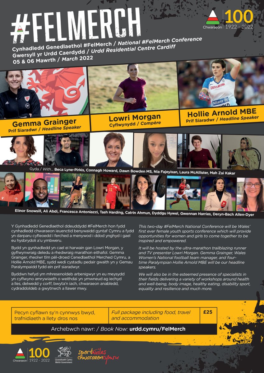 chwaraeonyrurdd's tweet photo. ‼️ CYNHADLEDD GENEDLAETHOL #FelMerch | National #FelMerch Conference👇

📅 05 &amp; 06 Mawrth / March 2022
📍Gwersyll yr Urdd Caerdydd / Urdd Residential Centre Cardiff

Cofrestrwch yma / Register here;
➡️https://t.co/EoMZHBvMGi 

#FelMerch https://t.co/oDGbCdH0mJ