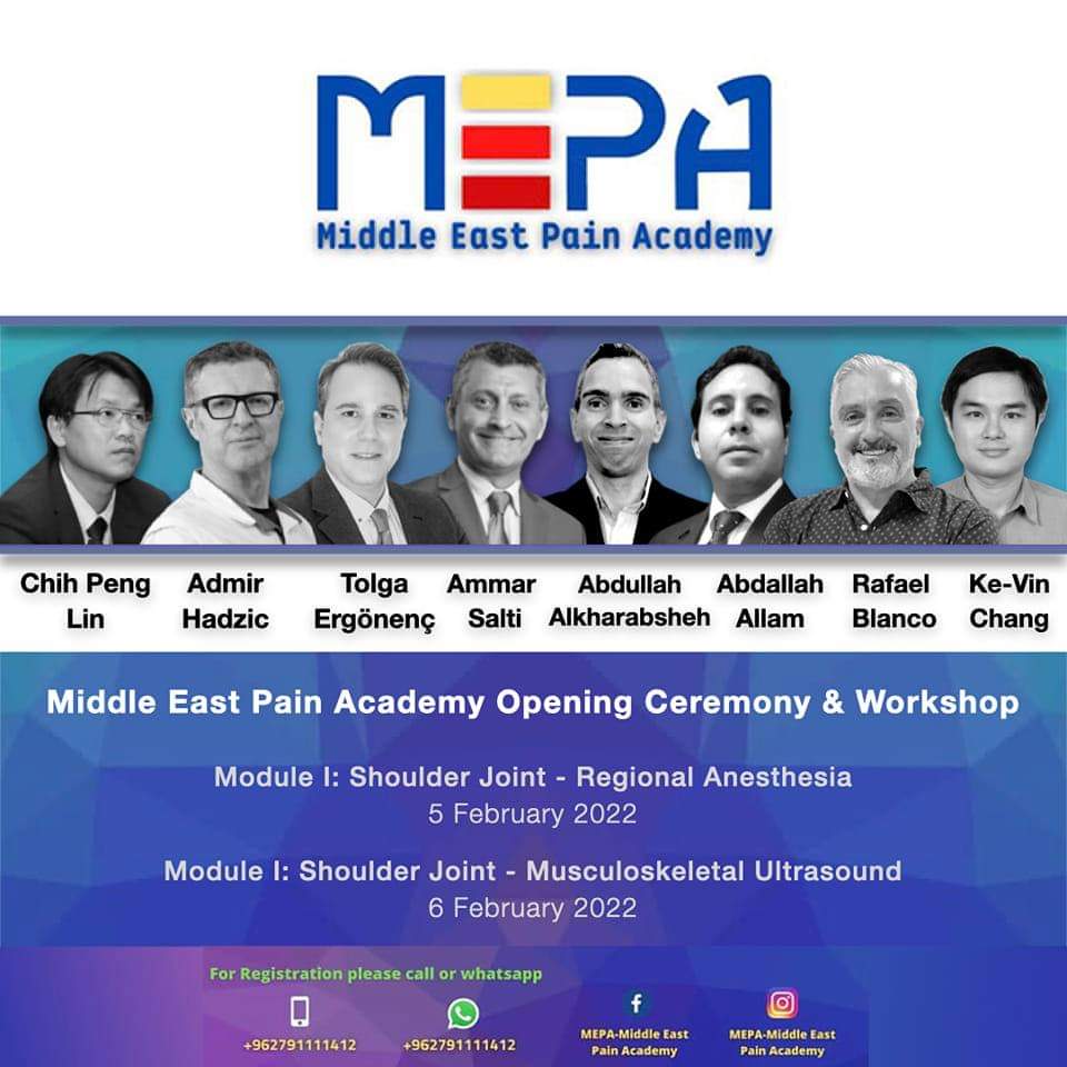 tolgaergonenc's tweet photo. Middle East Pain Academy's first workshop will be 5-6 February, 20222. 
Faculties;
Chih-Peng Lin
Admir Hadzic
Tolga Ergonenc 
Ammar Salti
Abdullah Alkharabsheh
Abdallah Allam
Rafael Blanco
Kevin Chang https://t.co/OEPt7as3xE