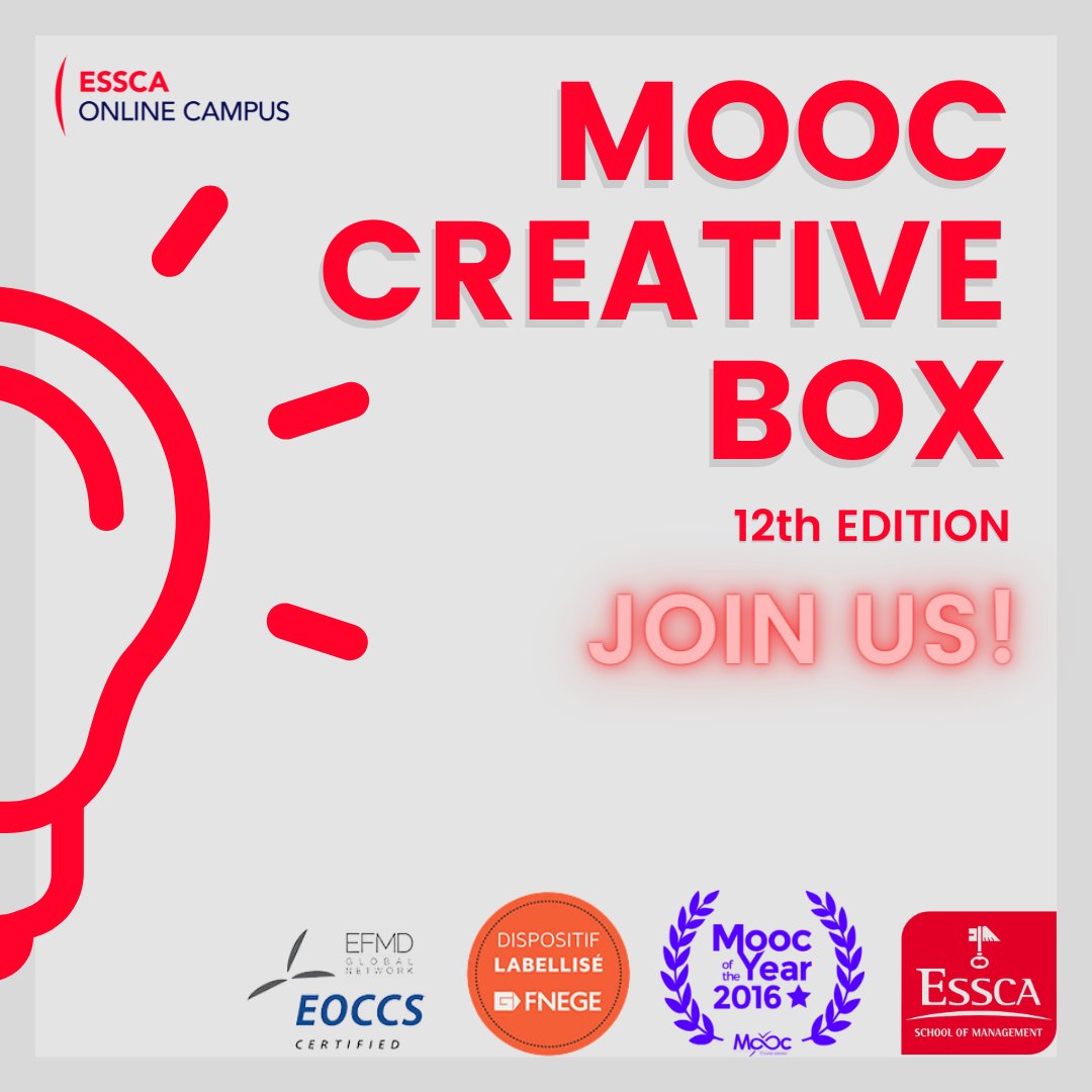 La 12e édition du #MOOC Creative Box de l'#ESSCA vient de débuter et les inscriptions sont ouvertes !

Ce cours vous emmènera dans les coulisses de l’innovation pour vous faire partager les témoignages de professionnels de grandes entreprises

En savoir + essca.fr/programmes/mooc