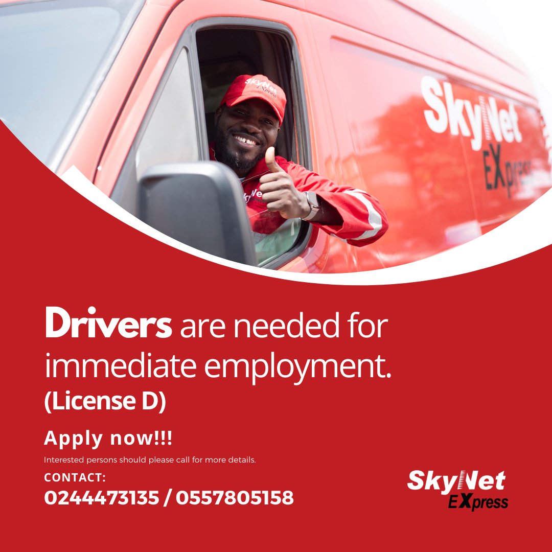 skynetexpressgh's tweet photo. Drivers with license D are needed for immediate employment. Apply Now! Call 0244473135 or 0557805158 now. #SkynetExpress #Ghana #Delivery #Recruiment #JobOpening https://t.co/rbtIGiZNaa