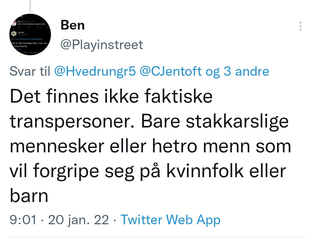 CJentoft's tweet photo. Dette er vondt, men samtidig så er det bedre når de er ærlige om at de mener vi ikke finnes, fremfor å danse rundt grøten og bare neeesten sier det. For det kan nemlig gjøre at en del cisfolk tenker de sier smarte ting med innestemme. https://t.co/qSHZr9fhto