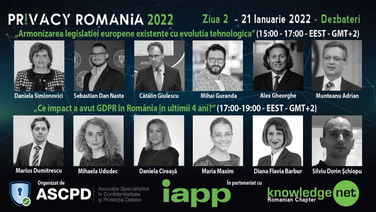 CullenInt's tweet photo. This afternoon & tomorrow, don't miss our colleague @Sebastian_DanEU speaking about harmonizing existing #EU legislation with technological developments at #Privacy #Romania 2022 organised by #ASCPD https://t.co/DtNCbFAEUV https://t.co/PRgKI1taPn