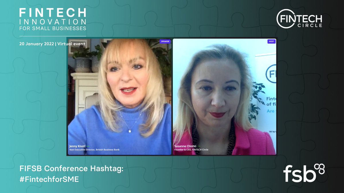 FINTECHCircle's tweet photo. 📢#FIFSB Update📢
Ongoing Fireside Chat between @jennyknott18 , Non-Executive Director, @BritishBBank and @SusanneChishti , Founder & CEO, @FINTECHCircle
Some valuable discussion on #SMEs and how they contribute as a key source in UK's Economy
#fsb #sme #fintech https://t.co/qR3b76RSlS
