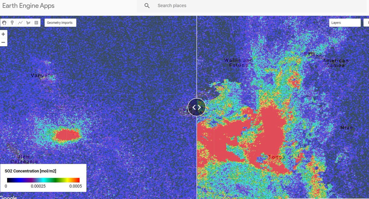 makeretaveitata.users.earthengine.app/view/nov21toja…

A Google #EarthEngine app to visualize the change in SO2 concentrations near Fiji pre and post volcanic activity in #Tonga. #eochat #sentinel5 #GEE #TROPOMI

Been holding off making this for days 🙃 better late than never