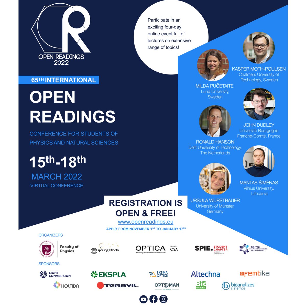 CanalUGR's tweet photo. 📢 La Universidad de Vilna (@VU_LT) invita a los estudiantes de la Alianza Arqus (@ArqusAlliance) de #Física y #CienciasNaturales a participar en la "#OpenReadings 2022 International Conference".
🗓️ Inscripciones: hasta el 1 de febrero
ℹ️ https://t.co/mqllIrgumj https://t.co/KmQjfi2OvG