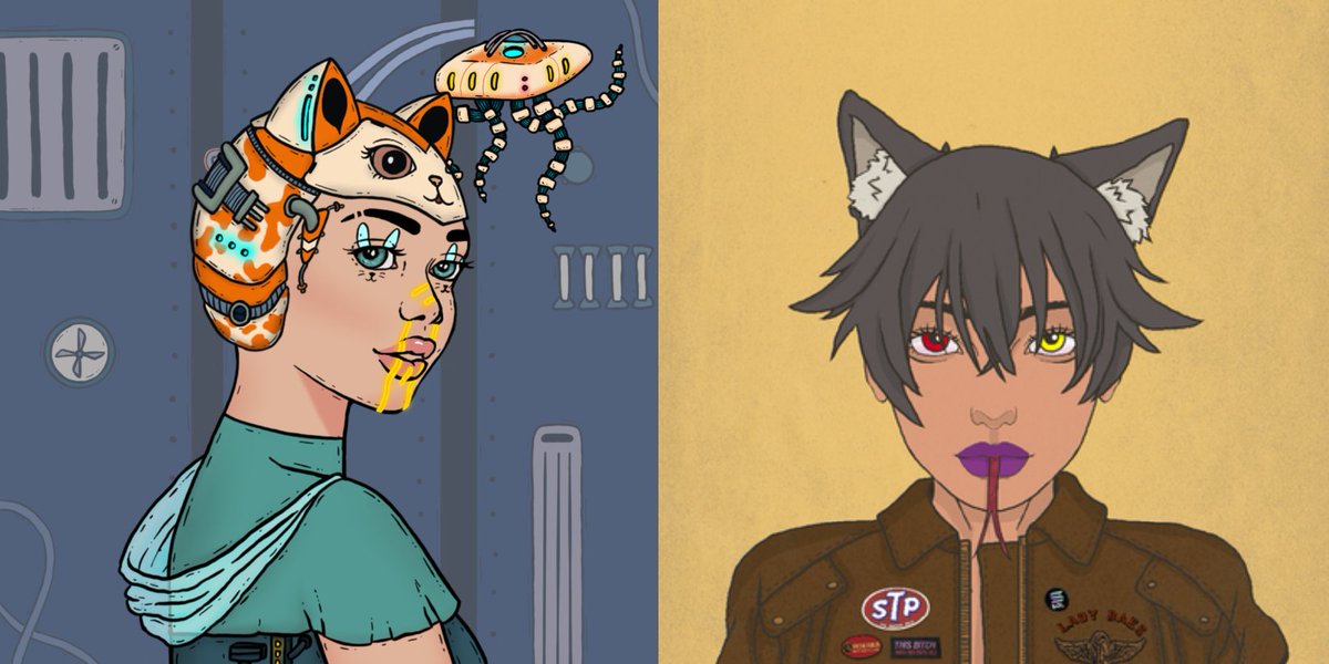 Rum00r's tweet image. Which feline female pfp on #SolanaNFTs  has the best art along with the best #NFTCommunity 
Like for Sentinels of @GoblinLabNFT 
Retweet for @ladybaesNFT